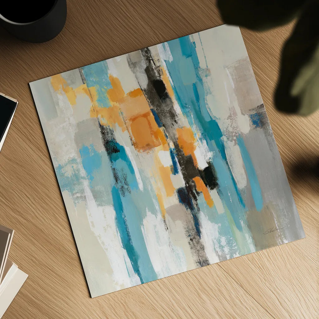 Steps on Sand I Aqua Sq by Silvia Vassileva. Shown as a detailed flat fine art print, highlighting archival giclee quality. Available as an archival giclee rolled canvas, fine art paper, or poster print. SKU 78140a.