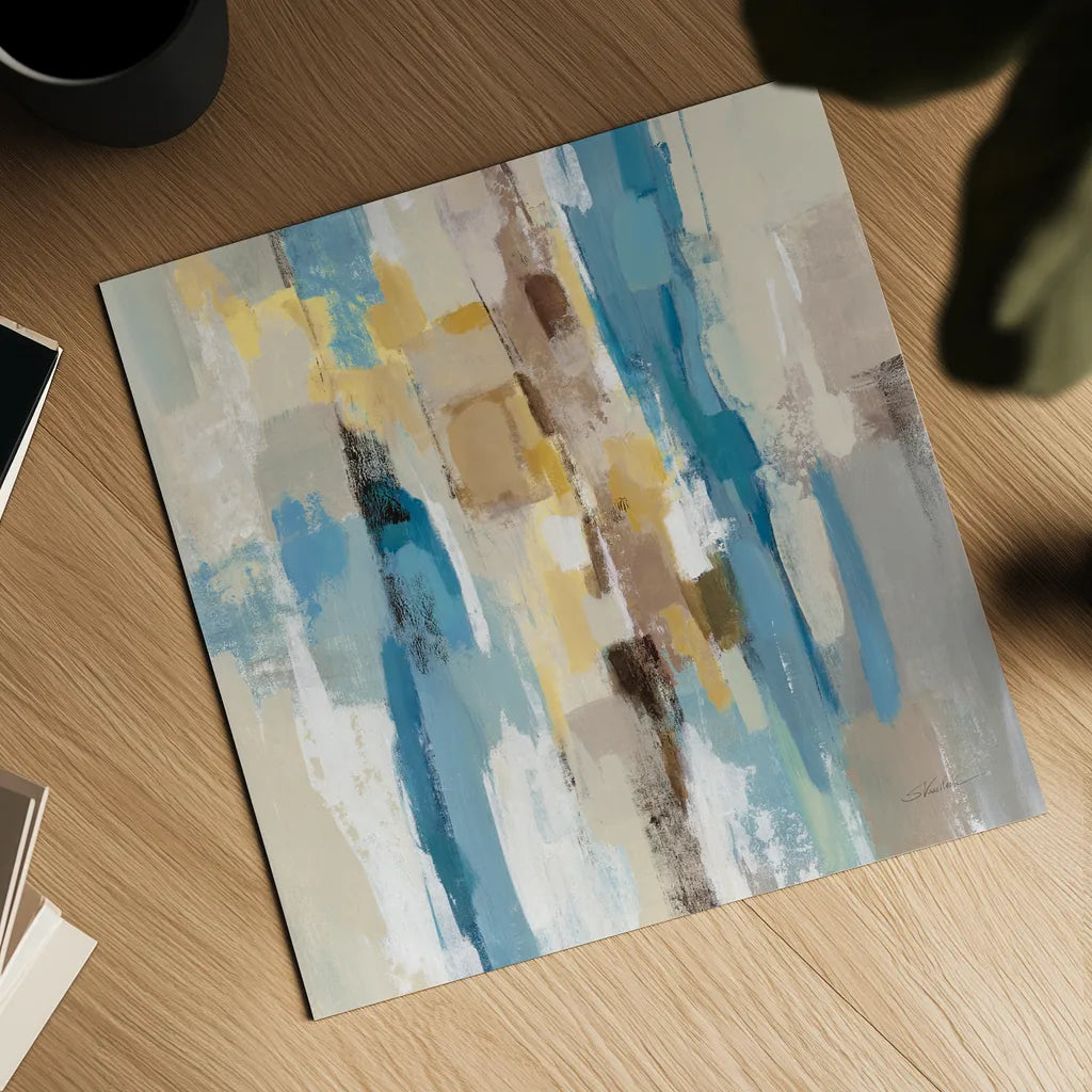 Steps on Sand I Navy Sq by Silvia Vassileva. Shown as a detailed flat fine art print, highlighting archival giclee quality. Available as an archival giclee rolled canvas, fine art paper, or poster print. SKU 69133a.