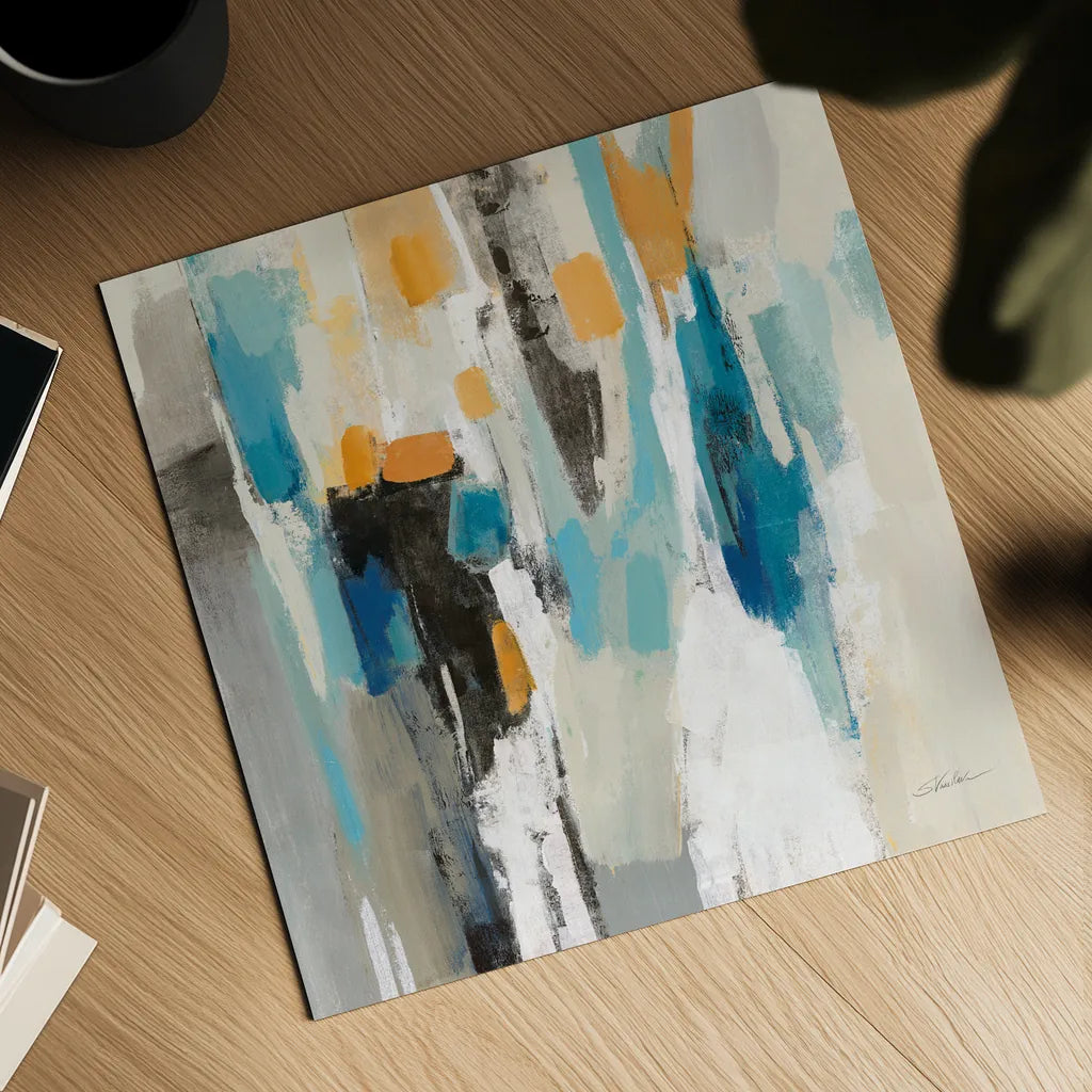 Steps on Sand II Aqua Sq by Silvia Vassileva. Shown as a detailed flat fine art print, highlighting archival giclee quality. Available as an archival giclee rolled canvas, fine art paper, or poster print. SKU 78141a.