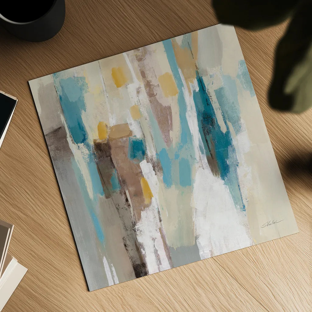 Steps on Sand II Navy Sq by Silvia Vassileva. Shown as a detailed flat fine art print, highlighting archival giclee quality. Available as an archival giclee rolled canvas, fine art paper, or poster print. SKU 69134a.