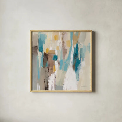 Steps on Sand II Navy Sq by Silvia Vassileva. Shown in a natural wood glass frame for a timeless modern aesthetic. Available as an archival giclee rolled canvas, fine art paper, or poster print. SKU 69134a.