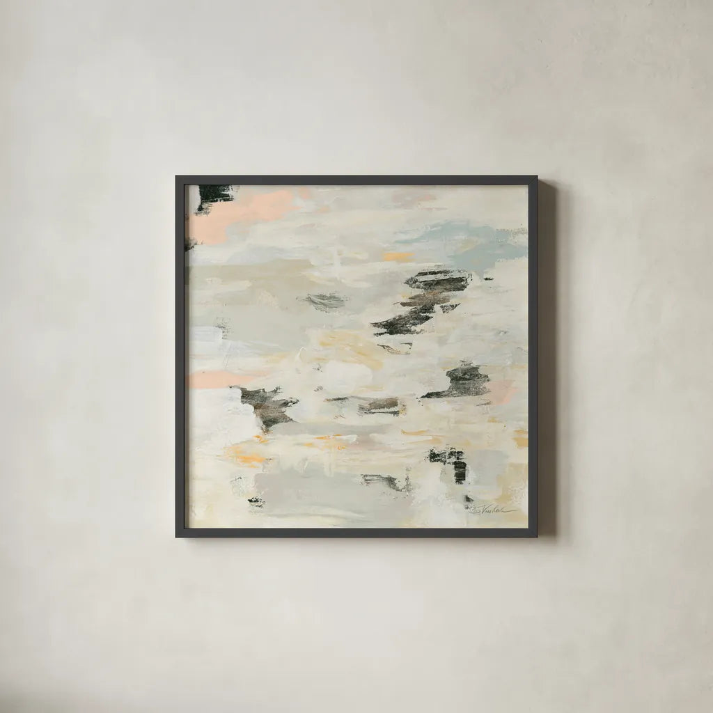 Steps on Stones I Boho by Silvia Vassileva. Shown in a sleek black glass frame for a contemporary gallery look. Available as an archival giclee rolled canvas, fine art paper, or poster print. SKU 67876a.