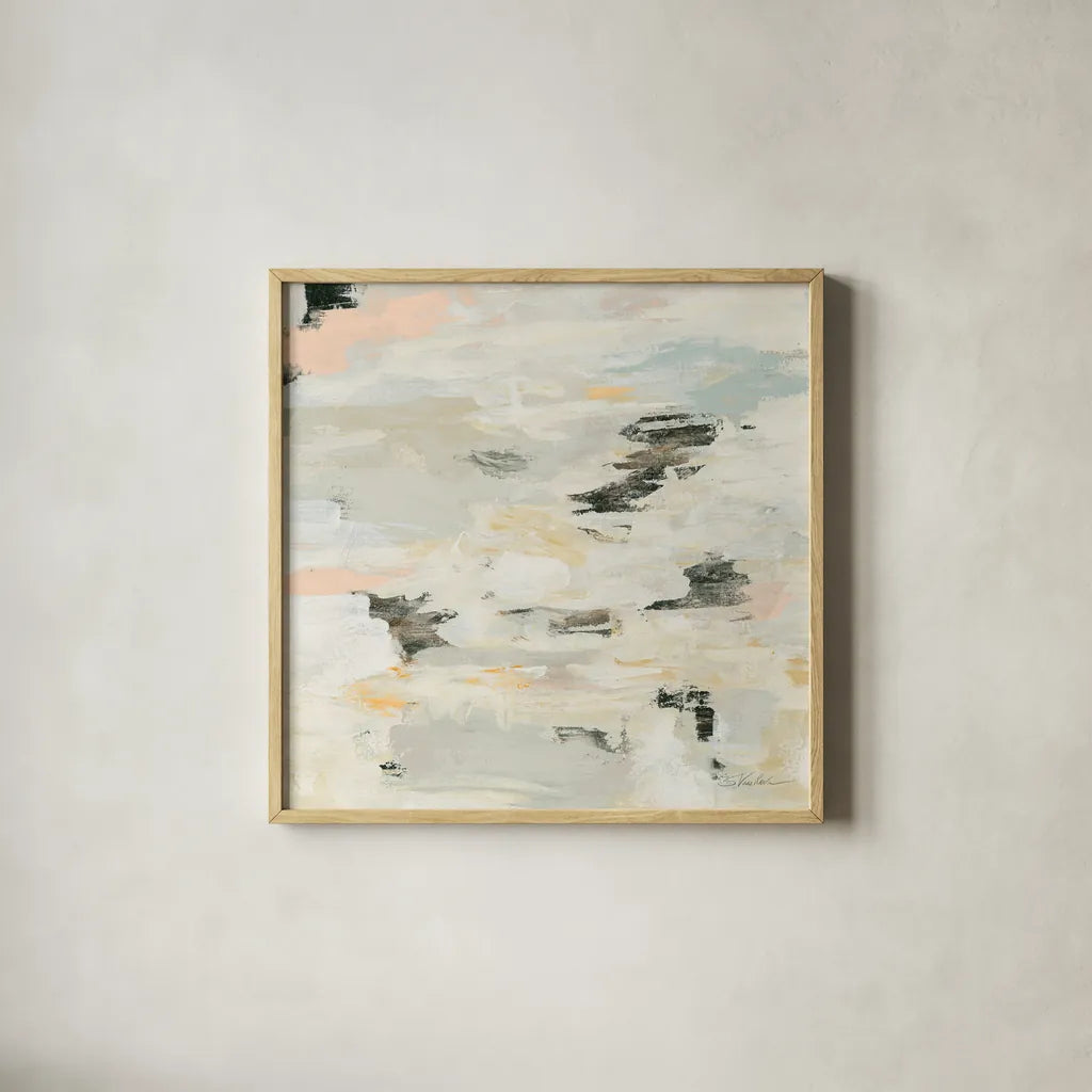 Steps on Stones I Boho by Silvia Vassileva. Shown in a natural wood glass frame for a timeless modern aesthetic. Available as an archival giclee rolled canvas, fine art paper, or poster print. SKU 67876a.