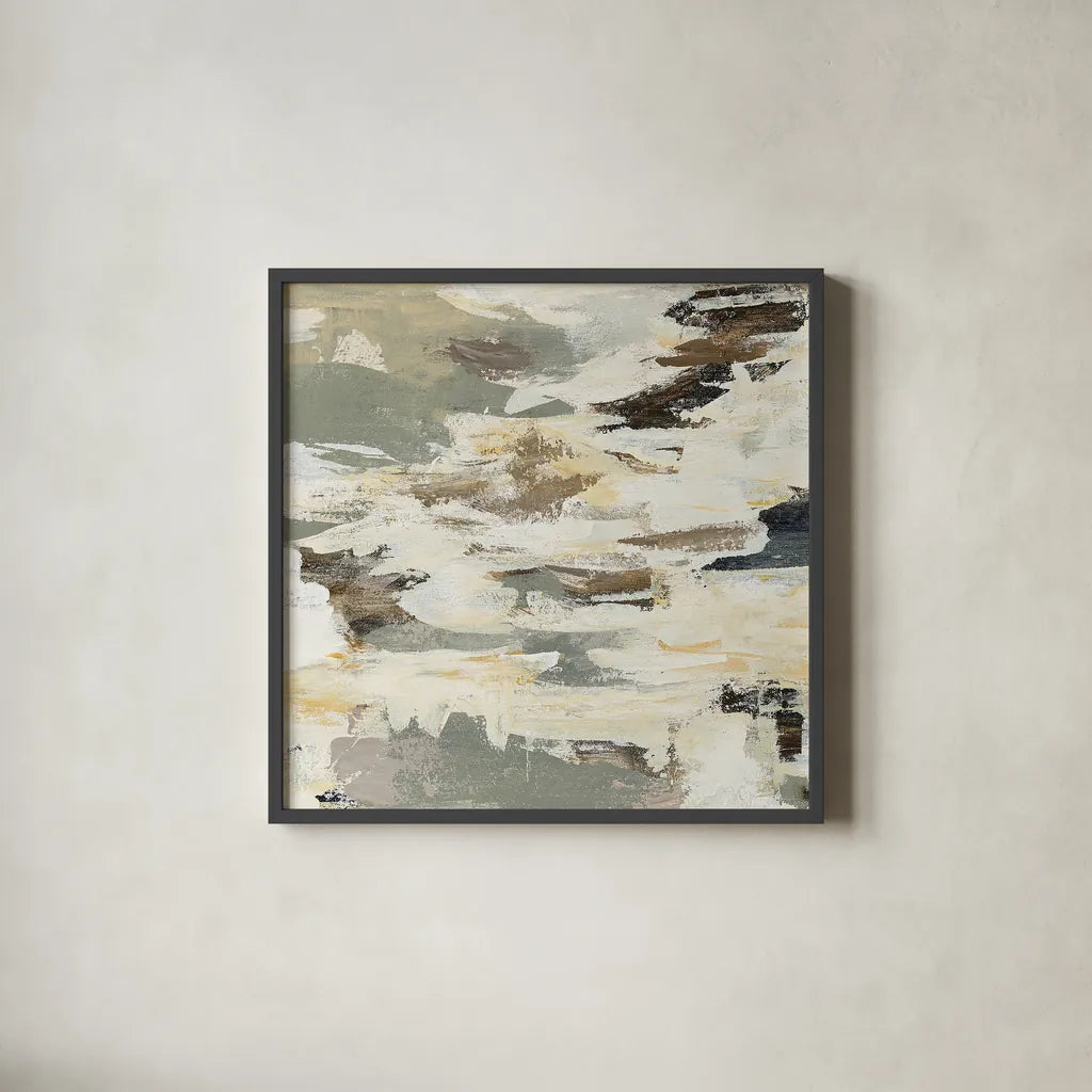 Steps on Stones I v2 by Silvia Vassileva. Shown in a sleek black glass frame for a contemporary gallery look. Available as an archival giclee rolled canvas, fine art paper, or poster print. SKU 28416a.
