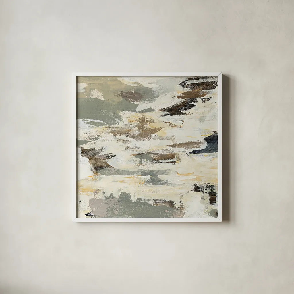 Steps on Stones I v2 by Silvia Vassileva. Shown in a crisp white glass frame for a clean and minimalist style. Available as an archival giclee rolled canvas, fine art paper, or poster print. SKU 28416a.