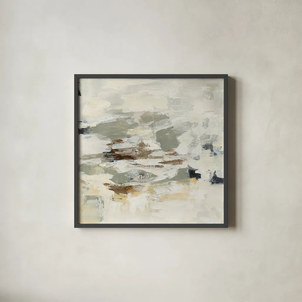 Steps on Stones II by Silvia Vassileva. Shown in a sleek black glass frame for a contemporary gallery look. Available as an archival giclee rolled canvas, fine art paper, or poster print. SKU 26340a.