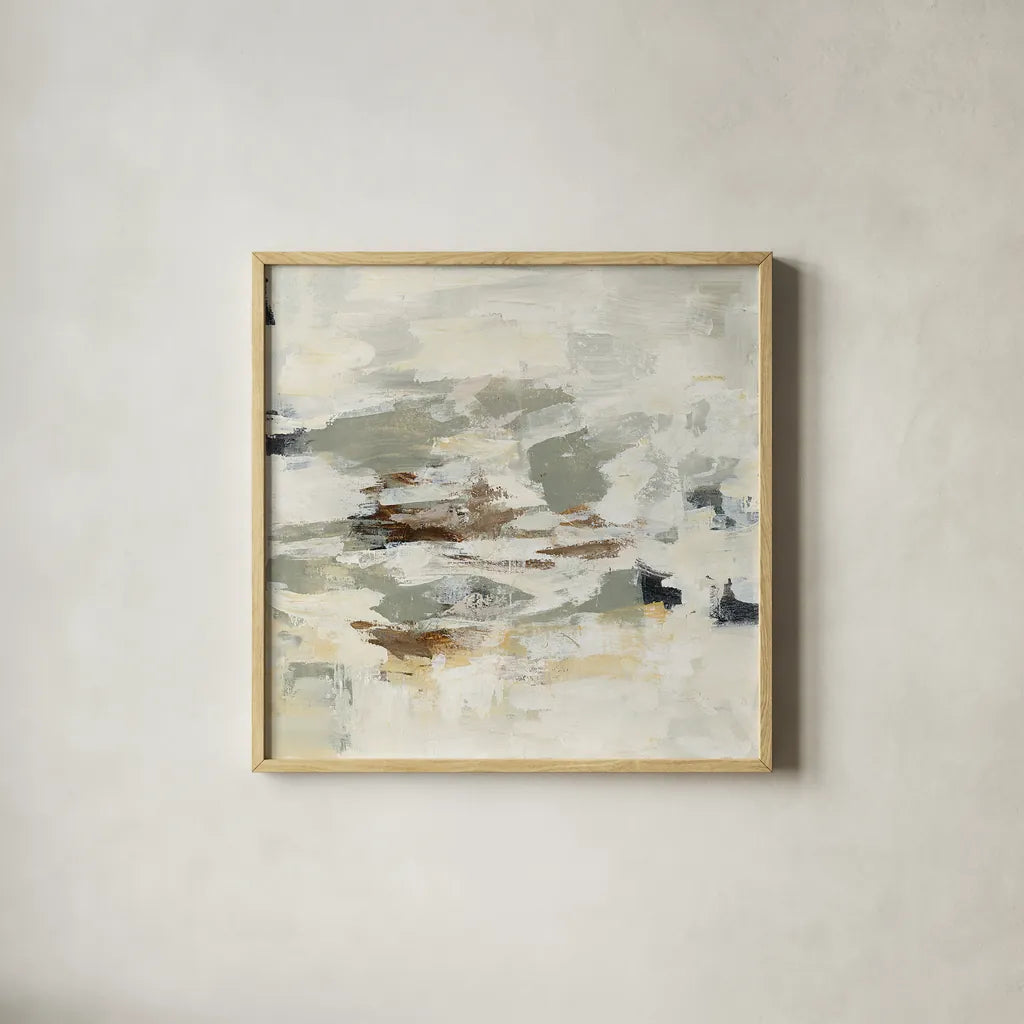 Steps on Stones II by Silvia Vassileva. Shown in a natural wood glass frame for a timeless modern aesthetic. Available as an archival giclee rolled canvas, fine art paper, or poster print. SKU 26340a.