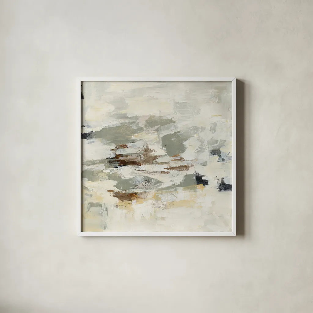 Steps on Stones II by Silvia Vassileva. Shown in a crisp white glass frame for a clean and minimalist style. Available as an archival giclee rolled canvas, fine art paper, or poster print. SKU 26340a.