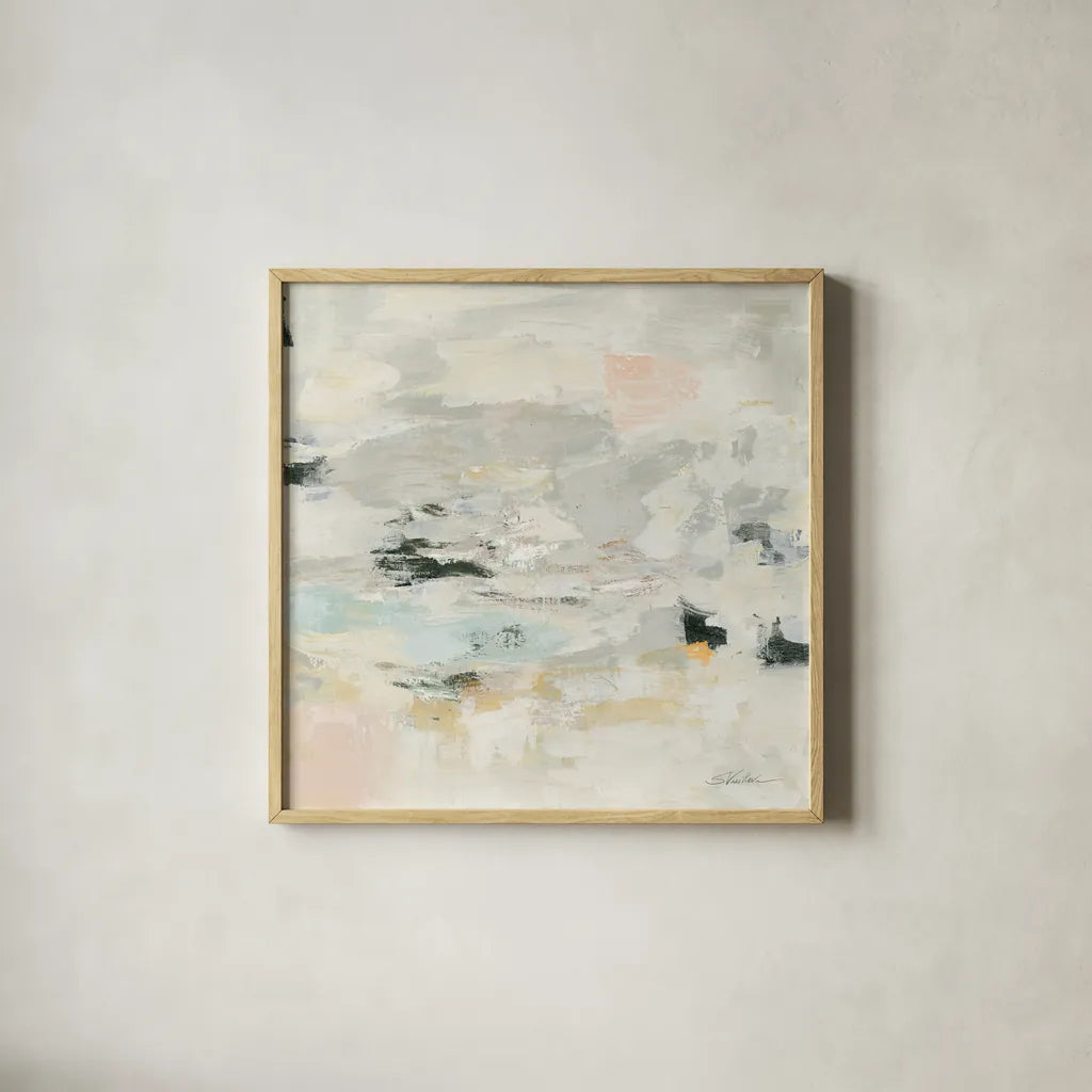 Steps on Stones II by Silvia Vassileva. Shown in a natural wood glass frame for a timeless modern aesthetic. Available as an archival giclee rolled canvas, fine art paper, or poster print. SKU 67877a.