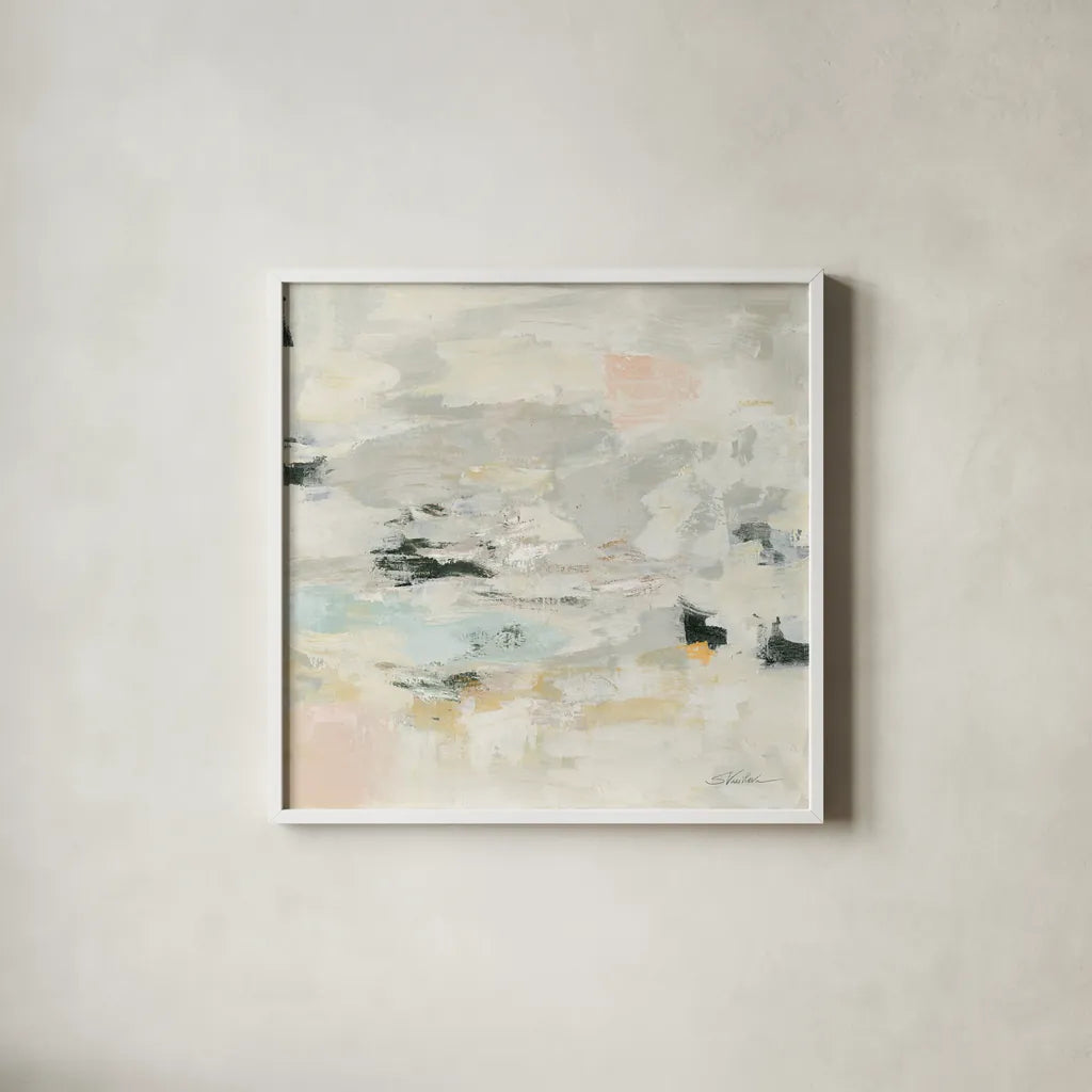 Steps on Stones II by Silvia Vassileva. Shown in a crisp white glass frame for a clean and minimalist style. Available as an archival giclee rolled canvas, fine art paper, or poster print. SKU 67877a.