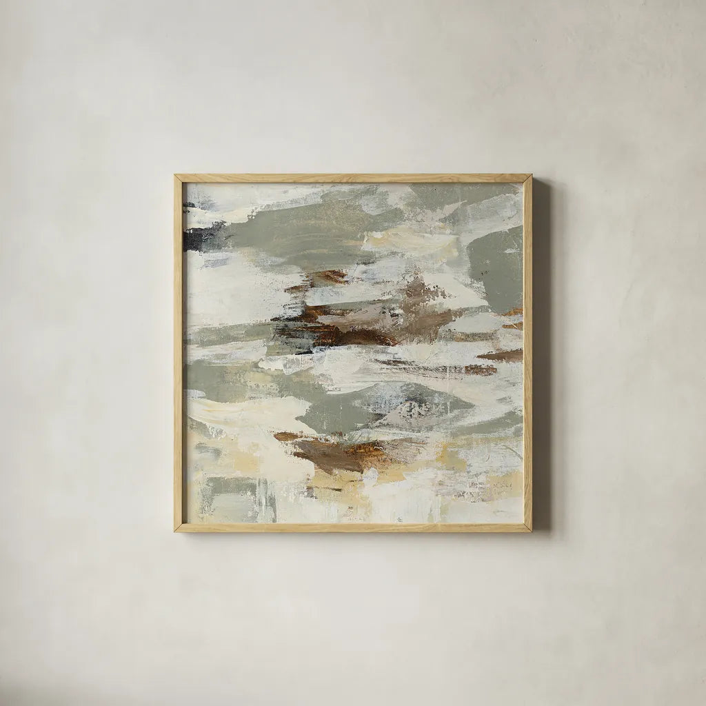 Steps on Stones II v2 by Silvia Vassileva. Shown in a natural wood glass frame for a timeless modern aesthetic. Available as an archival giclee rolled canvas, fine art paper, or poster print. SKU 28417a.