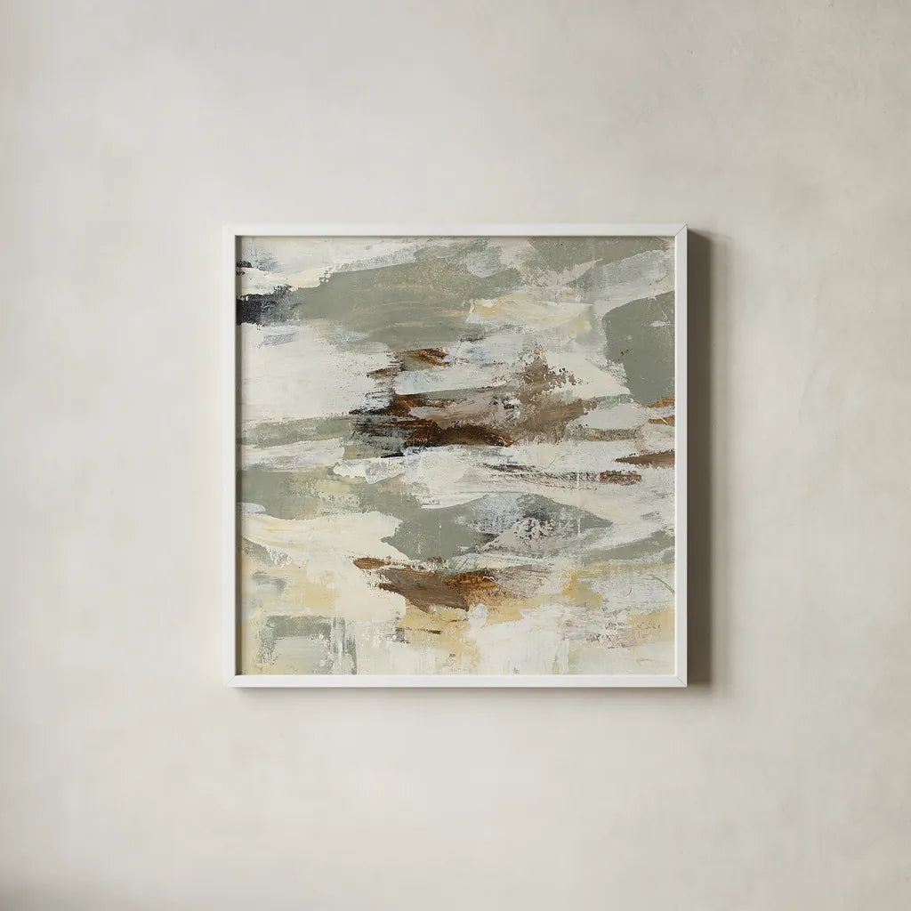 Steps on Stones II v2 by Silvia Vassileva. Shown in a crisp white glass frame for a clean and minimalist style. Available as an archival giclee rolled canvas, fine art paper, or poster print. SKU 28417a.