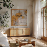 Stone Gardens II Autumn by Silvia Vassileva. Shown in a natural wood frame in a cozy modern living room. Available as an archival giclee rolled canvas, fine art paper, or poster print. SKU 78324a.