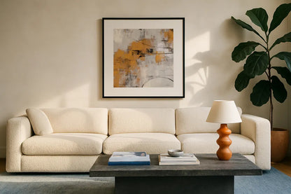 Stone Gardens II Autumn by Silvia Vassileva. Displayed in a glass frame with matte in a clean modern living room. Available as an archival giclee rolled canvas, fine art paper, or poster print. SKU 78324a.
