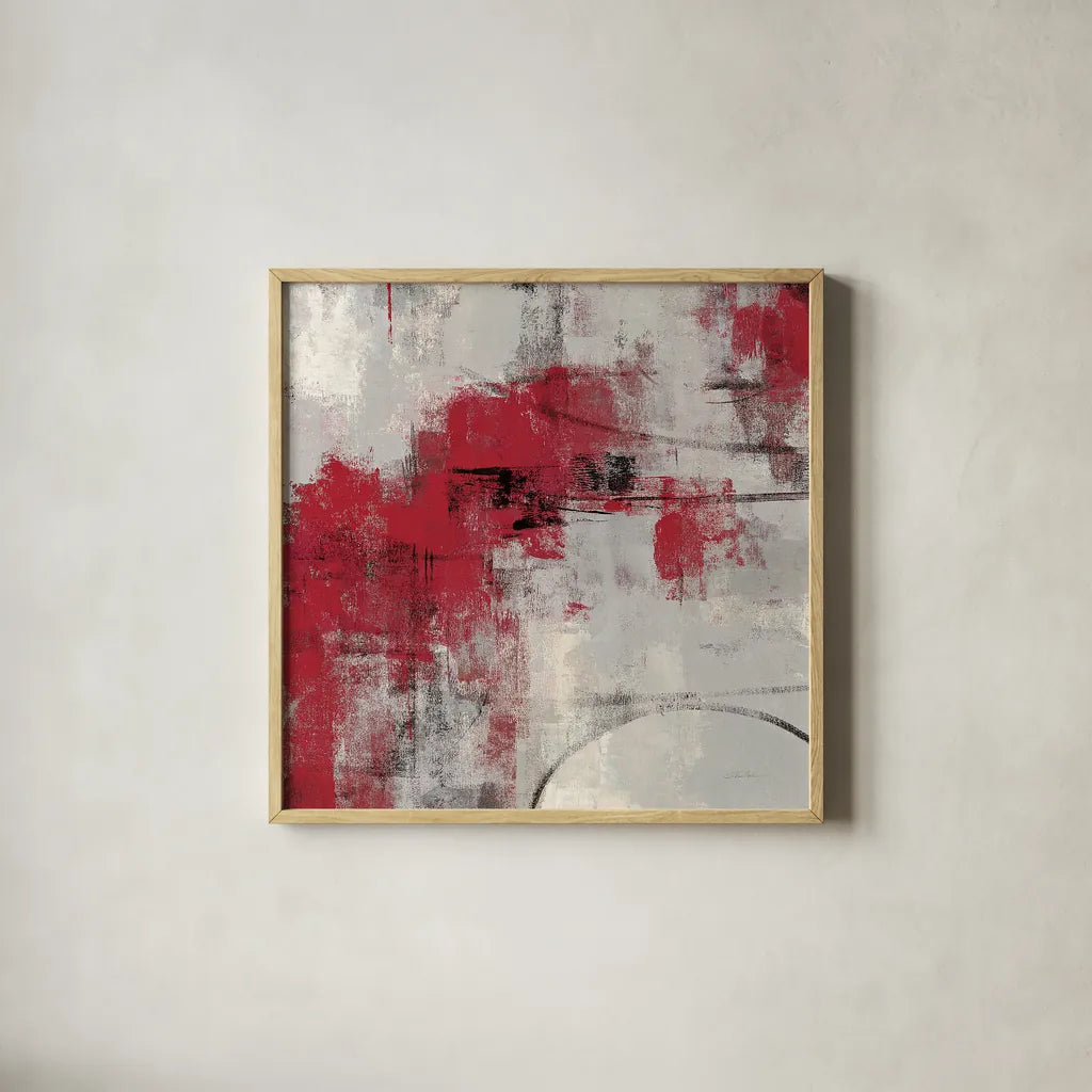 Stone Gardens II Red by Silvia Vassileva. Shown in a natural wood glass frame for a timeless modern aesthetic. Available as an archival giclee rolled canvas, fine art paper, or poster print. SKU 31289a.