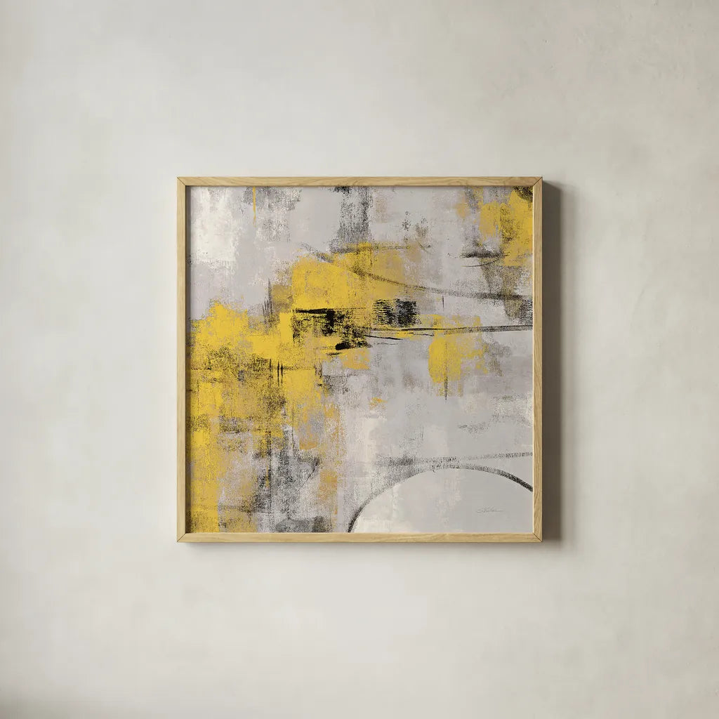 Stone Gardens II Yellow by Silvia Vassileva. Shown in a natural wood glass frame for a timeless modern aesthetic. Available as an archival giclee rolled canvas, fine art paper, or poster print. SKU 31291a.
