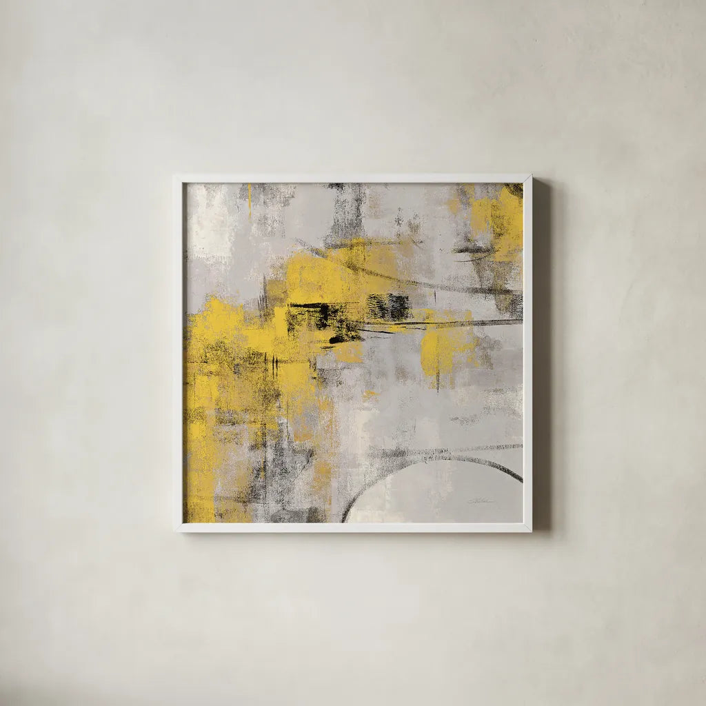 Stone Gardens II Yellow by Silvia Vassileva. Shown in a crisp white glass frame for a clean and minimalist style. Available as an archival giclee rolled canvas, fine art paper, or poster print. SKU 31291a.