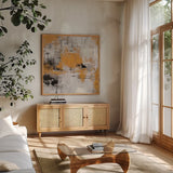 Stone Gardens III Autumn by Silvia Vassileva. Shown in a natural wood frame in a cozy modern living room. Available as an archival giclee rolled canvas, fine art paper, or poster print. SKU 78325a.