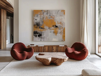 Stone Gardens III Autumn by Silvia Vassileva. Shown as extra-large giant wall art in a modern living room. Available as an archival giclee rolled canvas, fine art paper, or poster print. SKU 78325a.