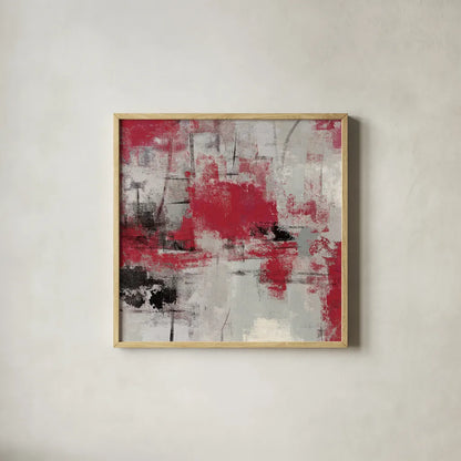 Stone Gardens III Red by Silvia Vassileva. Shown in a natural wood glass frame for a timeless modern aesthetic. Available as an archival giclee rolled canvas, fine art paper, or poster print. SKU 31290a.