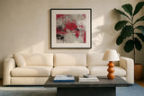 Stone Gardens III Red by Silvia Vassileva. Displayed in a glass frame with matte in a clean modern living room. Available as an archival giclee rolled canvas, fine art paper, or poster print. SKU 31290a.