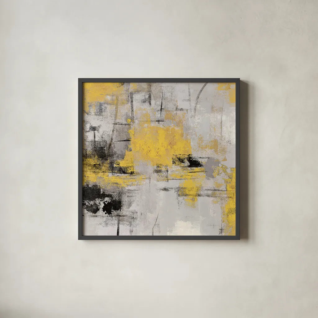 Stone Gardens III Yellow by Silvia Vassileva. Shown in a sleek black glass frame for a contemporary gallery look. Available as an archival giclee rolled canvas, fine art paper, or poster print. SKU 31292a.