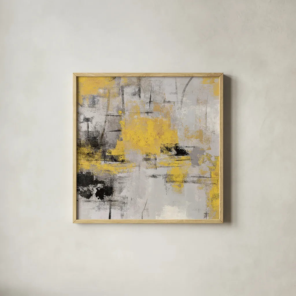 Stone Gardens III Yellow by Silvia Vassileva. Shown in a natural wood glass frame for a timeless modern aesthetic. Available as an archival giclee rolled canvas, fine art paper, or poster print. SKU 31292a.