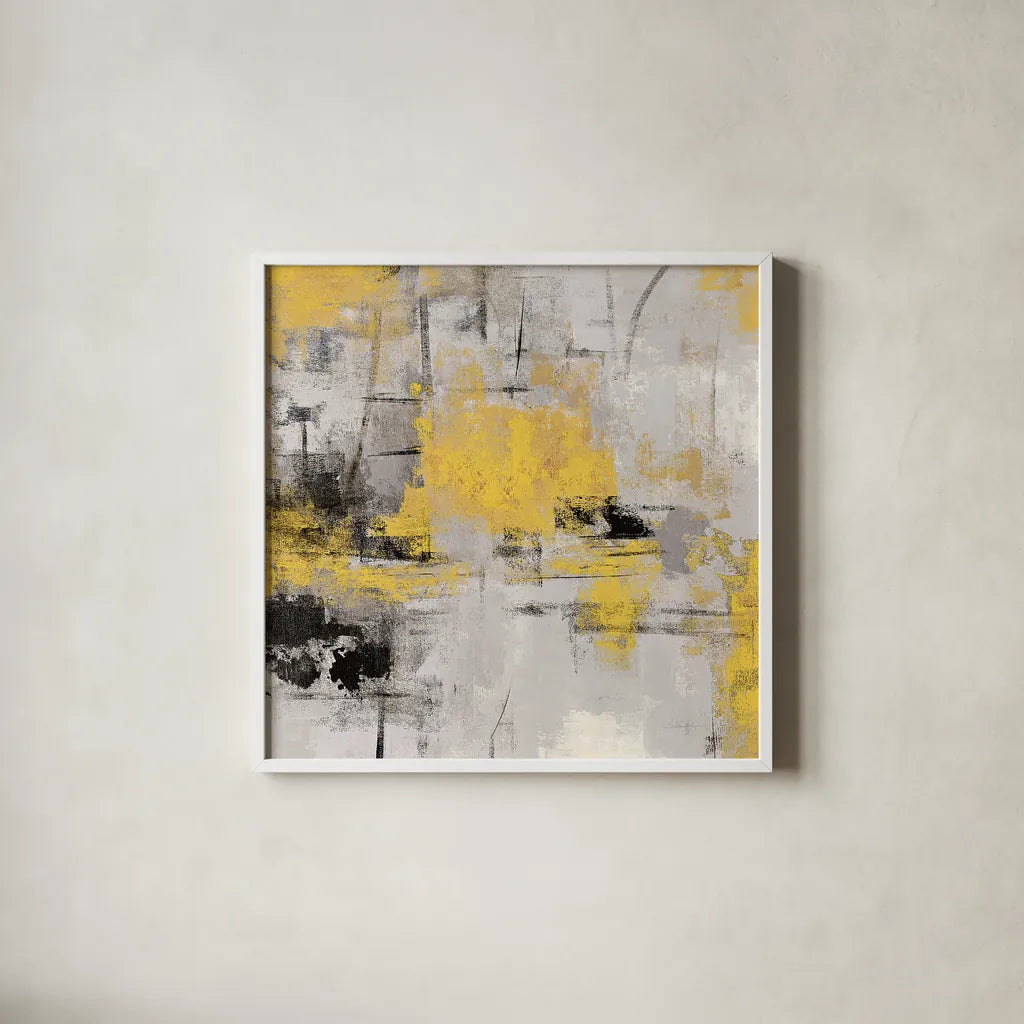 Stone Gardens III Yellow by Silvia Vassileva. Shown in a crisp white glass frame for a clean and minimalist style. Available as an archival giclee rolled canvas, fine art paper, or poster print. SKU 31292a.
