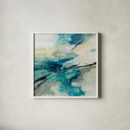 Stream by Silvia Vassileva. Shown in a crisp white glass frame for a clean and minimalist style. Available as an archival giclee rolled canvas, fine art paper, or poster print. SKU 83512a.