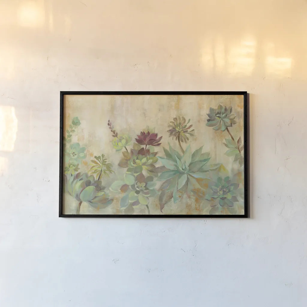 Succulent Garden by Silvia Vassileva. shown as a paper print in a black flame. Available as a archival giclee rolled canvas, fine art paper, or poster print. SKU 46425i.
