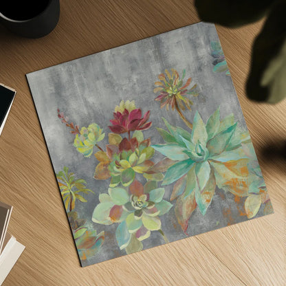 Succulent Garden Gray Crop by Silvia Vassileva. Shown as a detailed flat fine art print, highlighting archival giclee quality. Available as an archival giclee rolled canvas, fine art paper, or poster print. SKU 48478a.