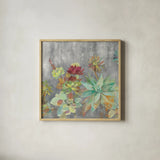 Succulent Garden Gray Crop by Silvia Vassileva. Shown in a natural wood glass frame for a timeless modern aesthetic. Available as an archival giclee rolled canvas, fine art paper, or poster print. SKU 48478a.