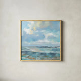 Summer Clouds Light Sq by Silvia Vassileva. Shown in a natural wood glass frame for a timeless modern aesthetic. Available as an archival giclee rolled canvas, fine art paper, or poster print. SKU 74490a.