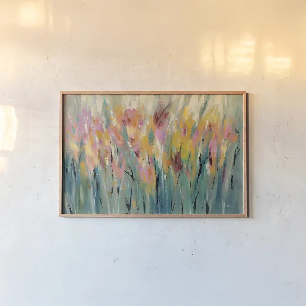 Summer Garden Joy by Silvia Vassileva. shown as a paper print in a natural frame. Available as a archival giclee rolled canvas, fine art paper, or poster print. SKU 74914i.