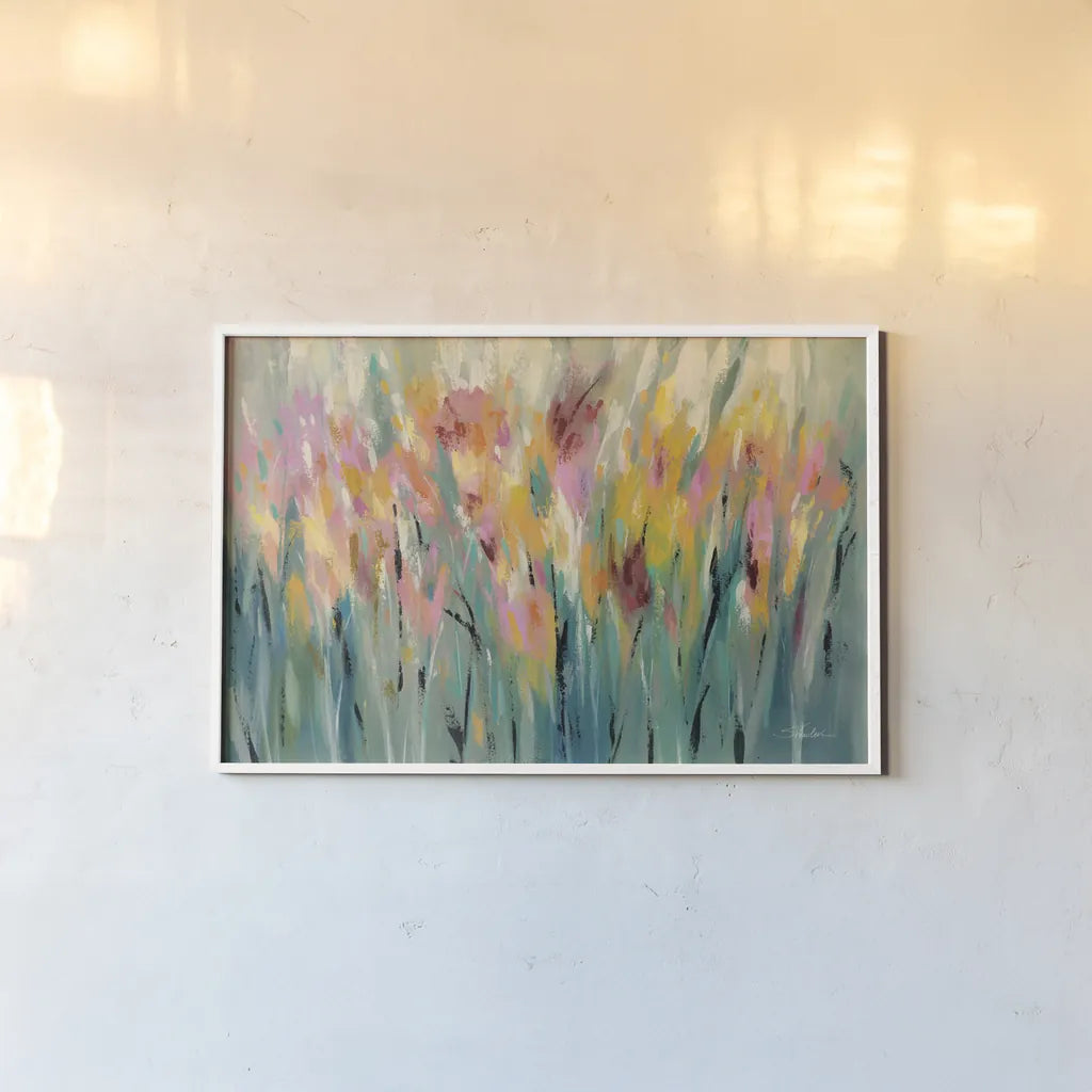 Summer Garden Joy by Silvia Vassileva. shown as a paper print in a white frame. Available as a archival giclee rolled canvas, fine art paper, or poster print. SKU 74914i.