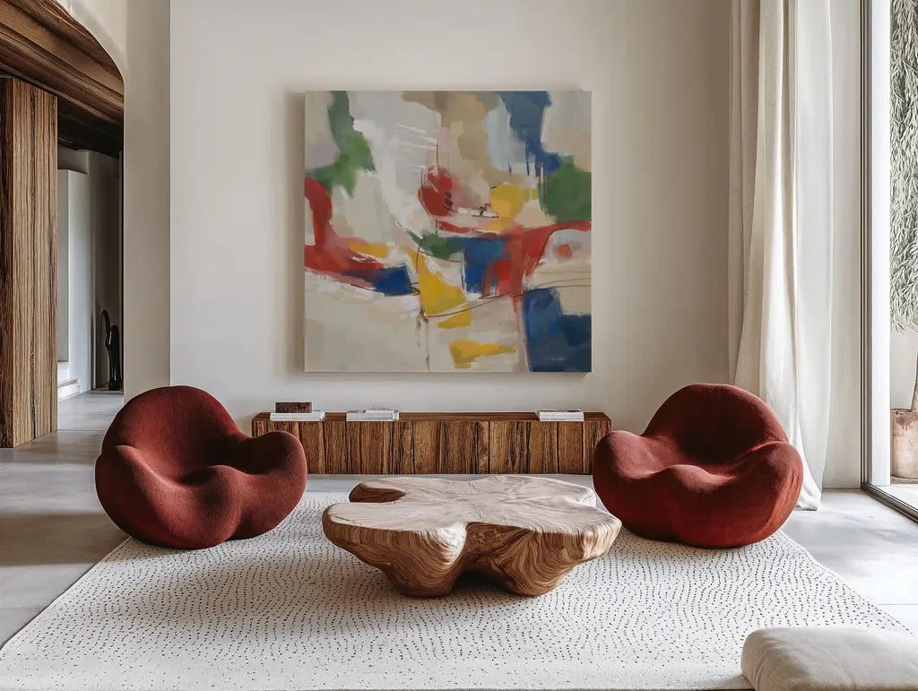 Summer Harmony by Silvia Vassileva. Shown as extra-large giant wall art in a modern living room. Available as an archival giclee rolled canvas, fine art paper, or poster print. SKU 98583a.