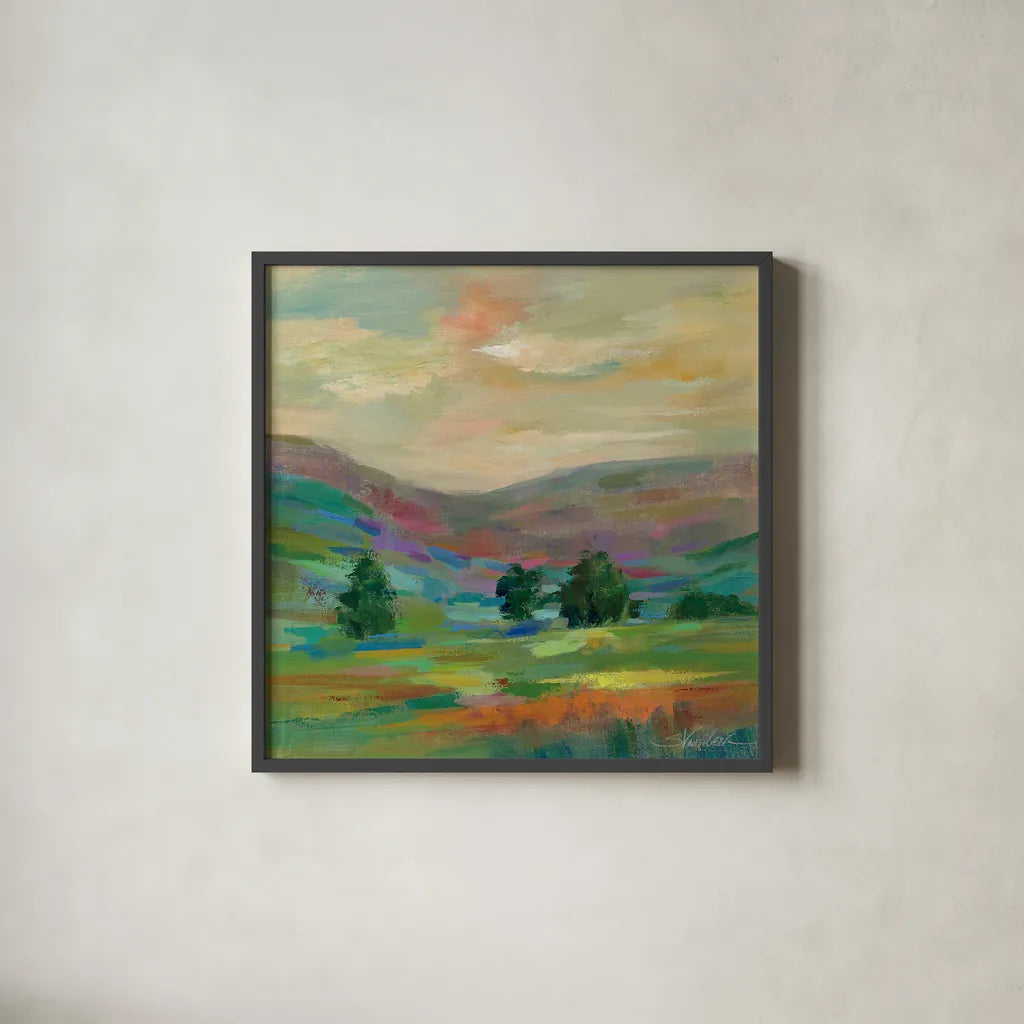 Summer Hues by Silvia Vassileva. Shown in a sleek black glass frame for a contemporary gallery look. Available as an archival giclee rolled canvas, fine art paper, or poster print. SKU 21586a.