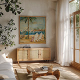 Summer I by Silvia Vassileva. Shown in a natural wood frame in a cozy modern living room. Available as an archival giclee rolled canvas, fine art paper, or poster print. SKU 9638a.