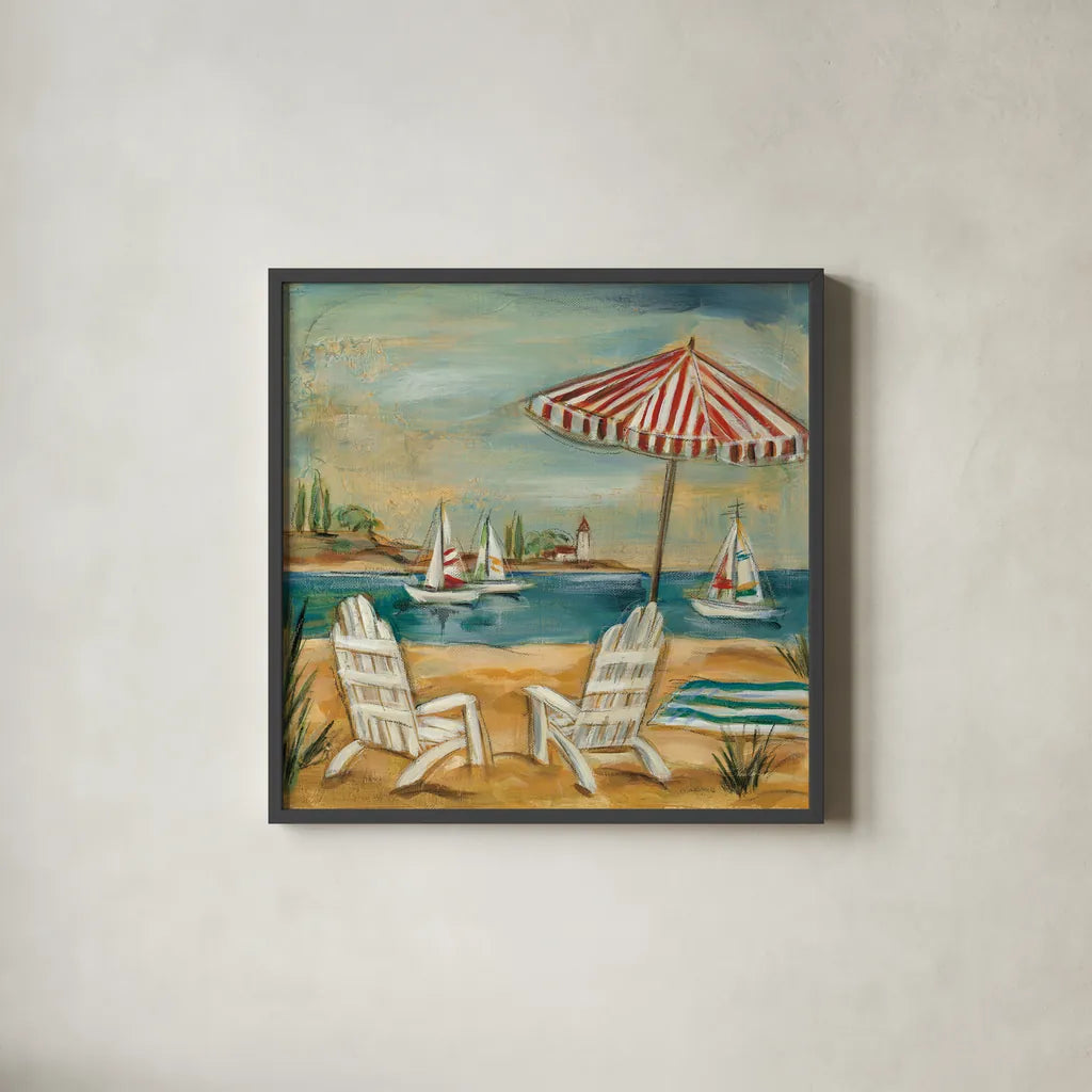 Summer II by Silvia Vassileva. Shown in a sleek black glass frame for a contemporary gallery look. Available as an archival giclee rolled canvas, fine art paper, or poster print. SKU 9639a.