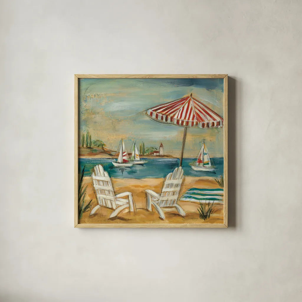 Summer II by Silvia Vassileva. Shown in a natural wood glass frame for a timeless modern aesthetic. Available as an archival giclee rolled canvas, fine art paper, or poster print. SKU 9639a.