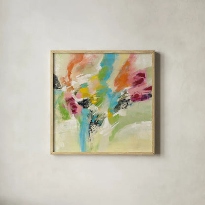 Summer Lunapark by Silvia Vassileva. Shown in a natural wood glass frame for a timeless modern aesthetic. Available as an archival giclee rolled canvas, fine art paper, or poster print. SKU 65680a.