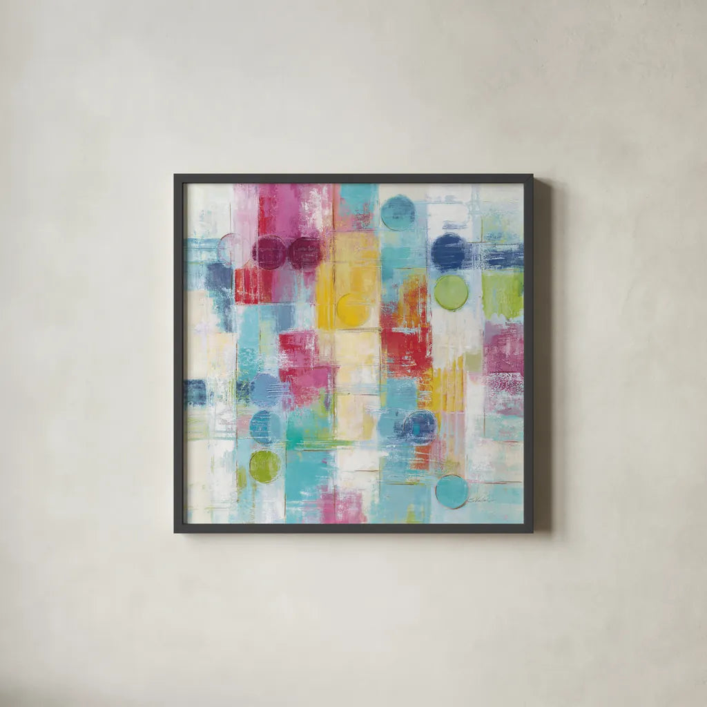Summer Rain Bright by Silvia Vassileva. Shown in a sleek black glass frame for a contemporary gallery look. Available as an archival giclee rolled canvas, fine art paper, or poster print. SKU 64567a.