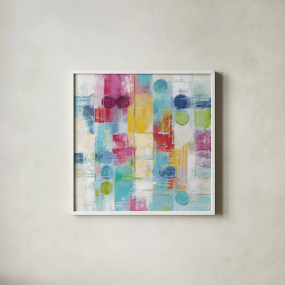 Summer Rain Bright by Silvia Vassileva. Shown in a crisp white glass frame for a clean and minimalist style. Available as an archival giclee rolled canvas, fine art paper, or poster print. SKU 64567a.