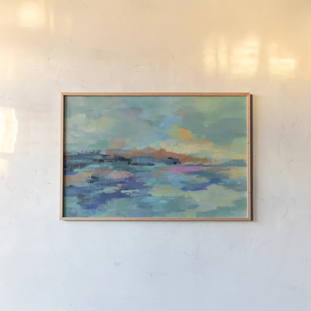 Summer Seaside by Silvia Vassileva. shown as a paper print in a natural frame. Available as a archival giclee rolled canvas, fine art paper, or poster print. SKU 60168i.