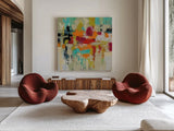 Summer Silk Road by Silvia Vassileva. Shown as extra-large giant wall art in a modern living room. Available as an archival giclee rolled canvas, fine art paper, or poster print. SKU 24573a.