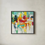 Summer Silk Road Warm by Silvia Vassileva. Shown in a sleek black glass frame for a contemporary gallery look. Available as an archival giclee rolled canvas, fine art paper, or poster print. SKU 64572a.