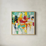 Summer Silk Road Warm by Silvia Vassileva. Shown in a natural wood glass frame for a timeless modern aesthetic. Available as an archival giclee rolled canvas, fine art paper, or poster print. SKU 64572a.