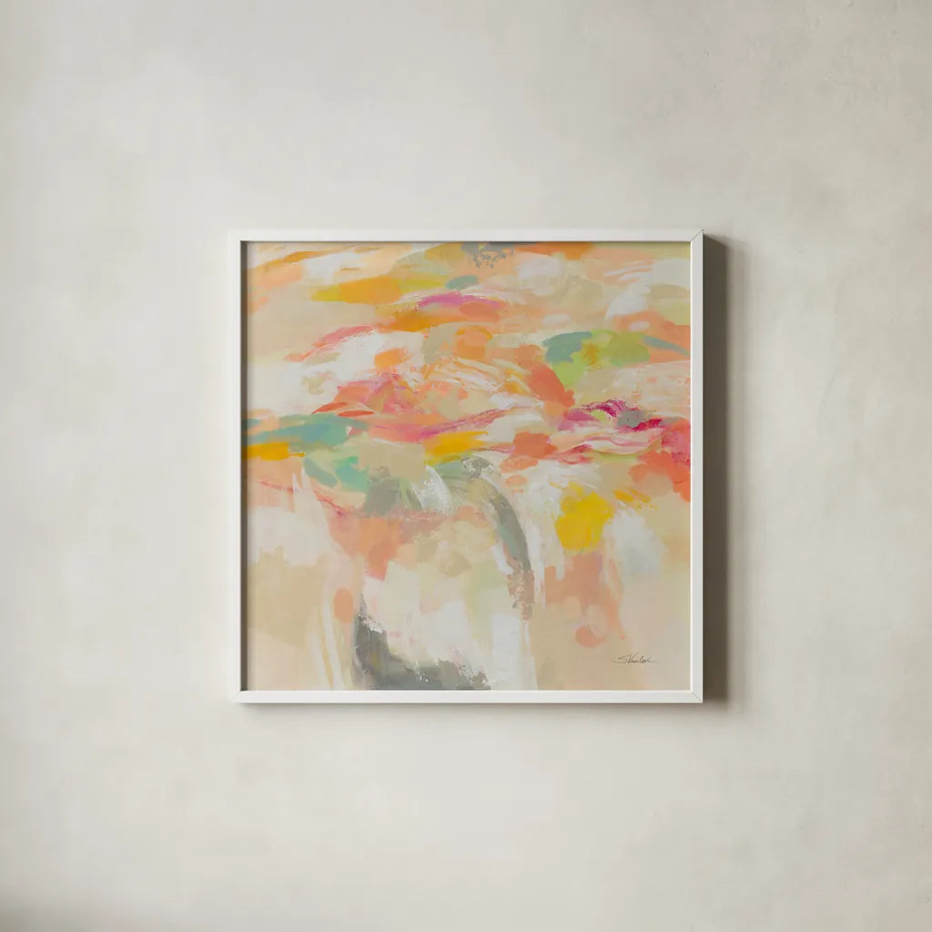 Summer Solstice by Silvia Vassileva. Shown in a crisp white glass frame for a clean and minimalist style. Available as an archival giclee rolled canvas, fine art paper, or poster print. SKU 90253a.