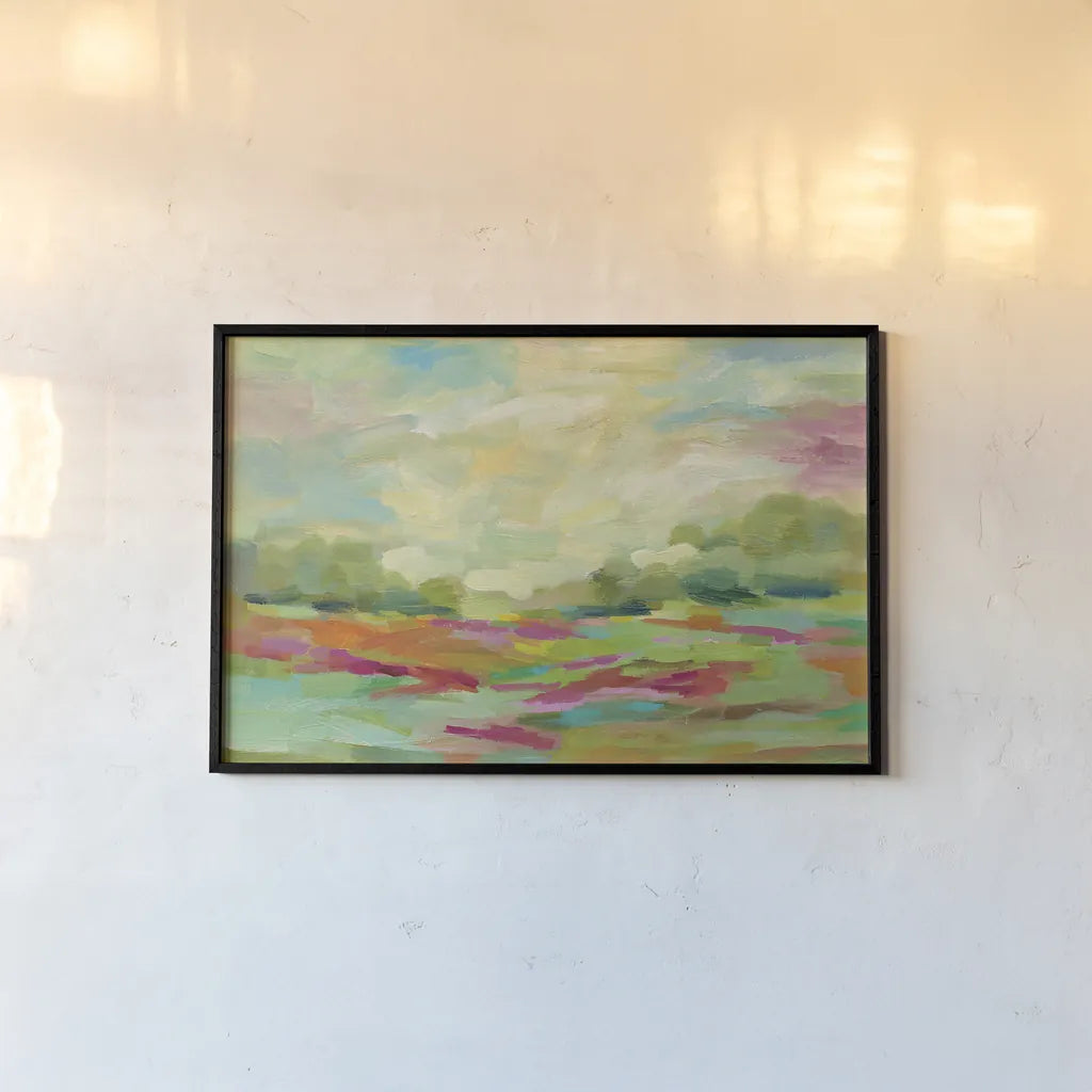 Sunny Fields by Silvia Vassileva. shown as a paper print in a black flame. Available as a archival giclee rolled canvas, fine art paper, or poster print. SKU 26338i.