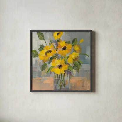 Sunny Floral I by Silvia Vassileva. Shown in a sleek black glass frame for a contemporary gallery look. Available as an archival giclee rolled canvas, fine art paper, or poster print. SKU 99711a.